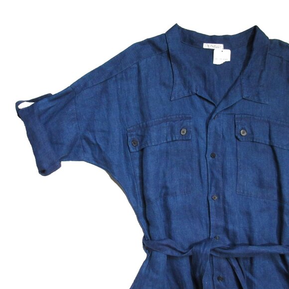 NWT Free People x CP Shades Allie Maxi in Indigo Blue Linen Shirt Dress L - Picture 5 of 7
